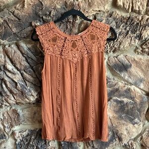Blu Pepper Crochet Lace Blouse in Warm Rust